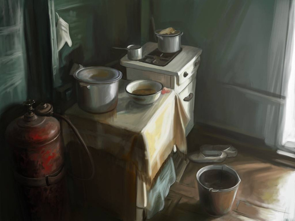 vanha maalaismainen keittiö
 - Valokuva, kuva