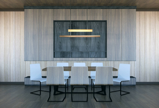 Interior moderno e mínimo da sala de reuniões, renderização 3D
 - Foto, Imagem