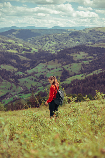 Traveler woman in mountains - Photo, Image