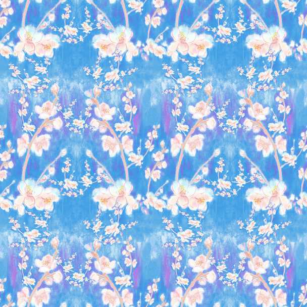 Branches of a blossoming tree.Watercolor. Wallpaper. Seamless pattern.   - Photo, Image