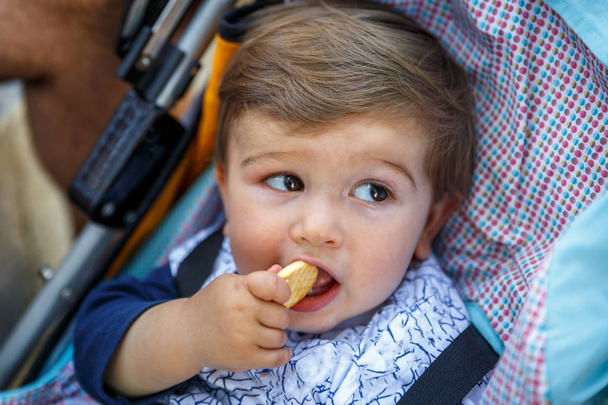 Een mooie jongen eet een koekje - Foto, afbeelding