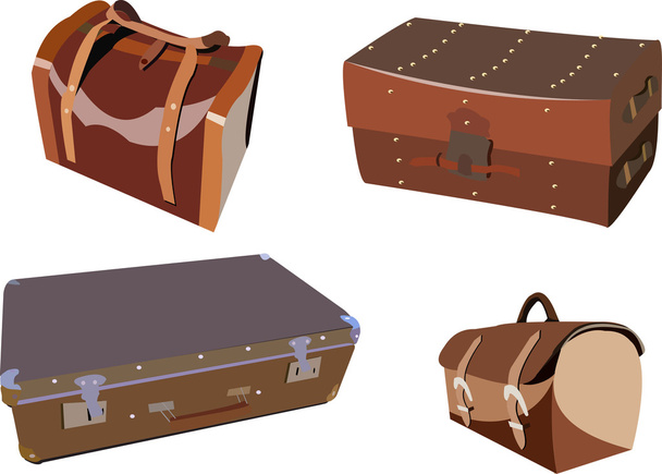 Set of vintage portmanteaus and suitcases luggage - Vector, Image