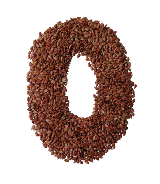 Number 0 made with Linseed also known as flaxseed isolated on wh - Zdjęcie, obraz