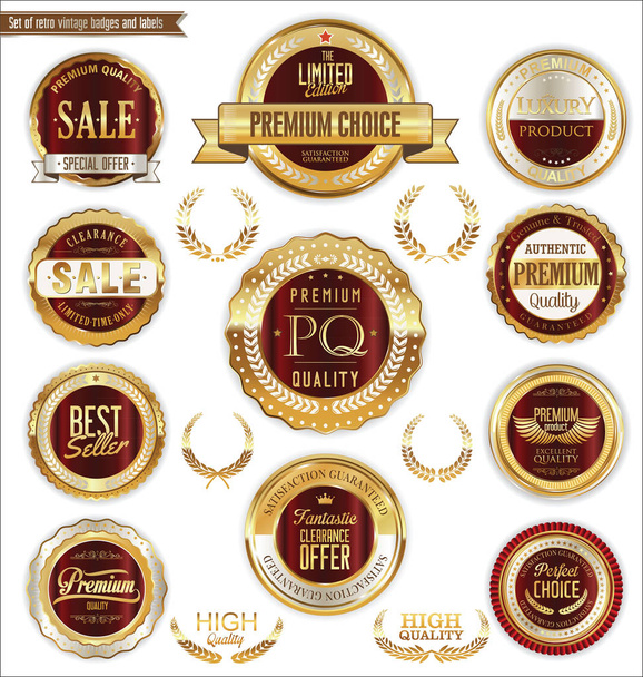 Emblemas retro dourados premium e luxuosos e coleção de rótulos
 - Vetor, Imagem