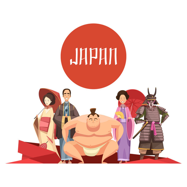 Japonês Pessoas Retro Desenhos animados Design
 - Vetor, Imagem