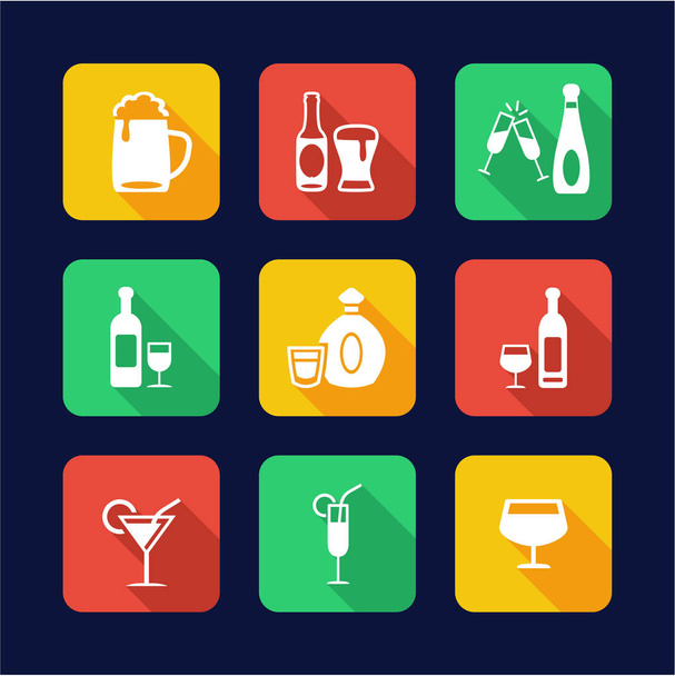 Alcoholic Drinks Icons Flat Design  - Vector, imagen