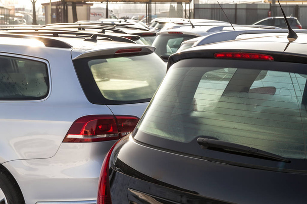 Parked Cars on a Lot. Row of New Cars on the Car Dealer Parking  - Photo, Image