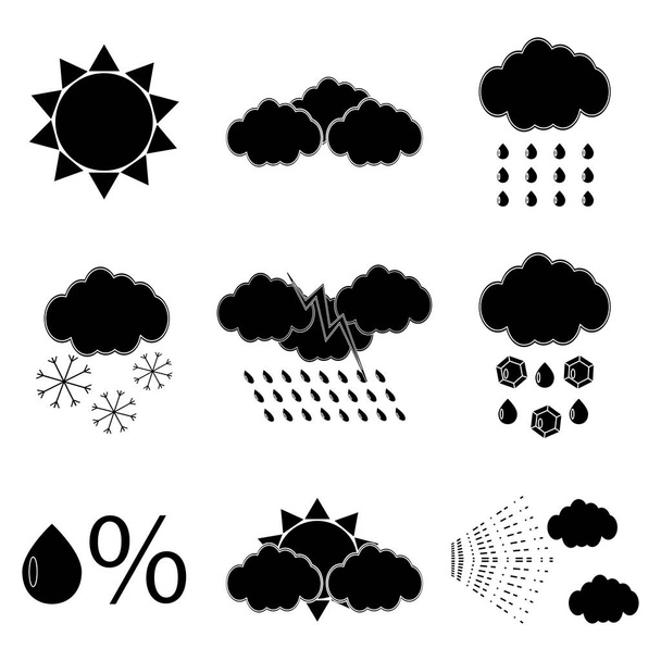 Набор метеорологических значков чёрного силуэта
 - Вектор,изображение