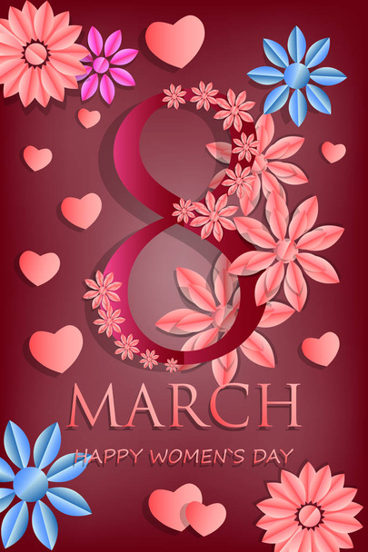 8 March. Floral Greeting card.  - Vector, Imagen