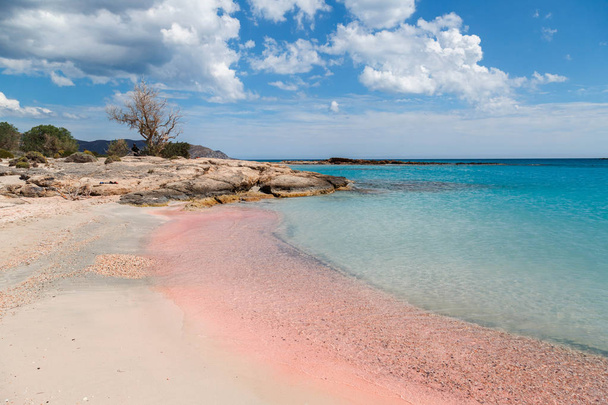 Ostrov Elafonisi je jako ráj na zemi s nádherné pláže s růžové korálové pískem a křišťálově čistou tyrkysovou vody, ostrov Kréta, Řecko - Fotografie, Obrázek