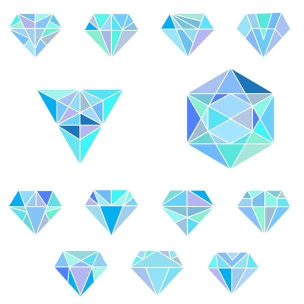 The set of linear geometric shapes. Hexagons, triangles, crystals - Vector, Image