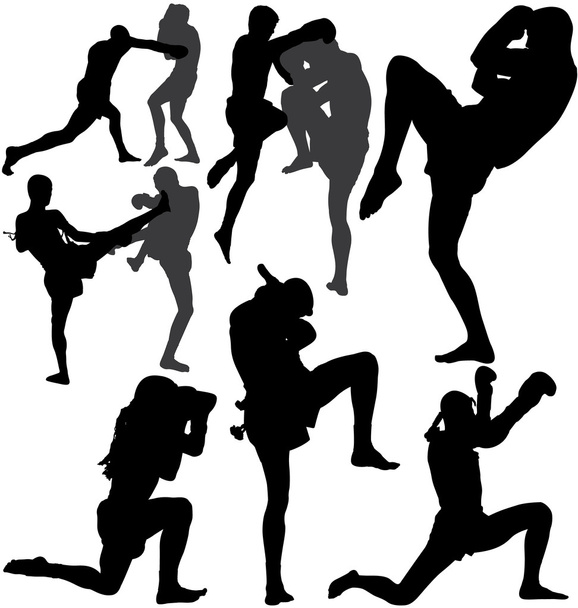 Muay Thai (Thai Boxing) vector silhouettes - Vector, Image
