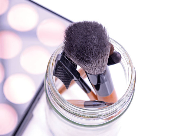 Make Up brushes set and make up colors palette - Photo, Image