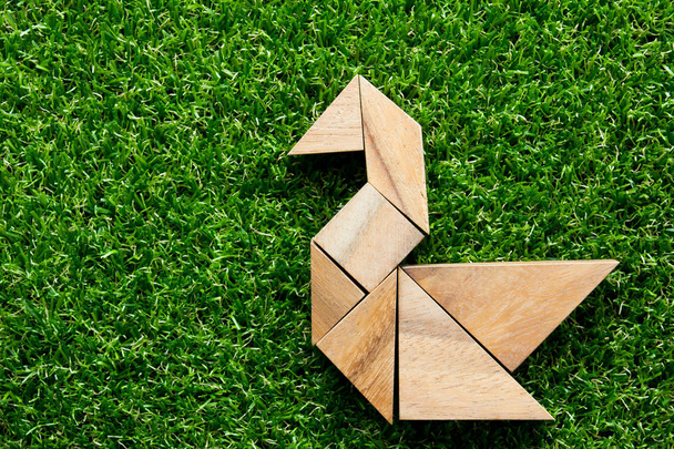 Puzzle tangram en bois en forme de cygne fond
 - Photo, image
