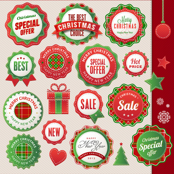 Set of badges and elements for Christmas and New Year - Vector, Image