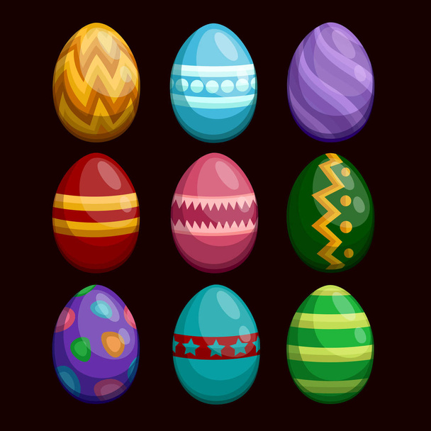 Színes húsvéti tojás készlet elszigetelt, a sötét - Vektor, kép