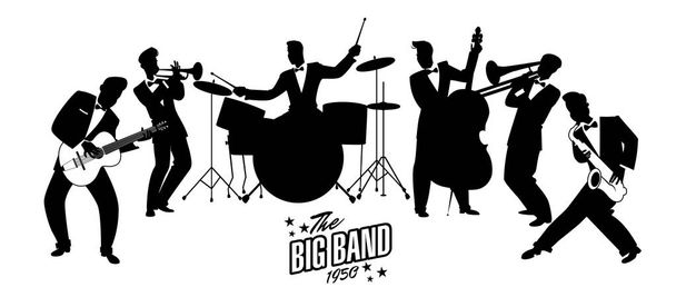 Jazz Swing Orchestra. Style rétro. Illustration vectorielle de bande dessinée
.  - Vecteur, image