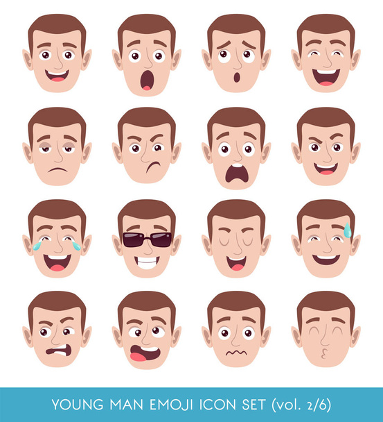 Young man emoji icon set - Vector, Image