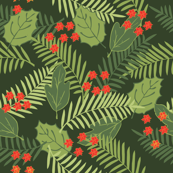 Tropical seamless pattern with palm leaves and flowers. - Vector, Image