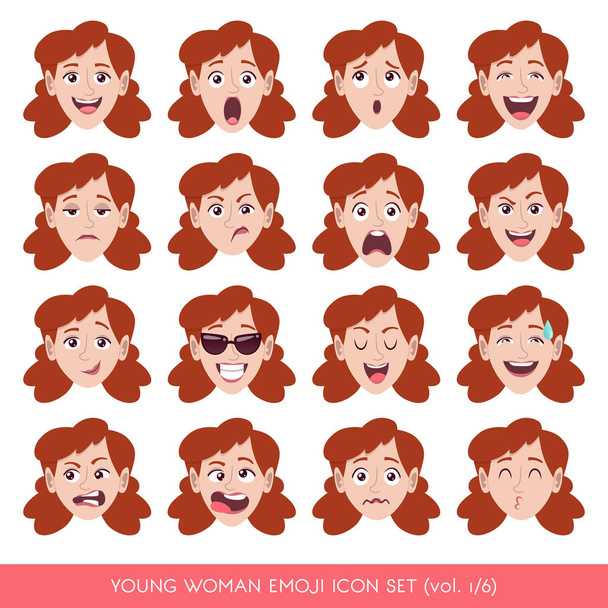 Jonge vrouw emoji pictogramserie - Vector, afbeelding