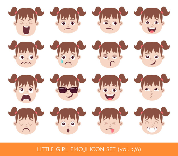 Küçük kız emoji Icon set - Vektör, Görsel