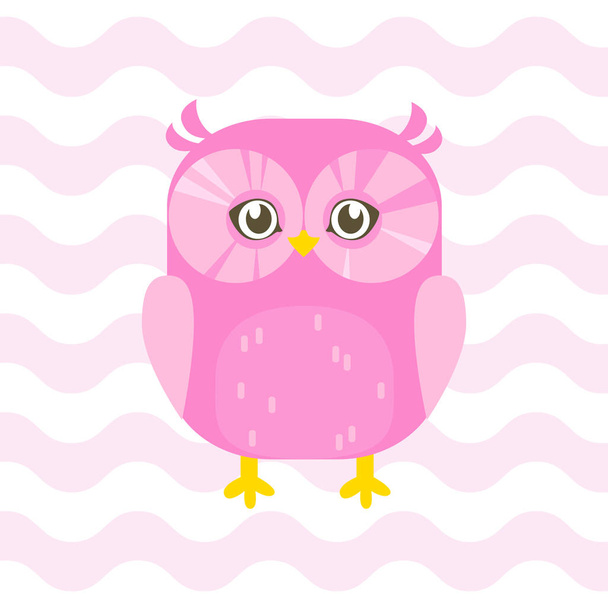 Baby shower illustration with cute pink baby owl on pink backgro - Vektör, Görsel