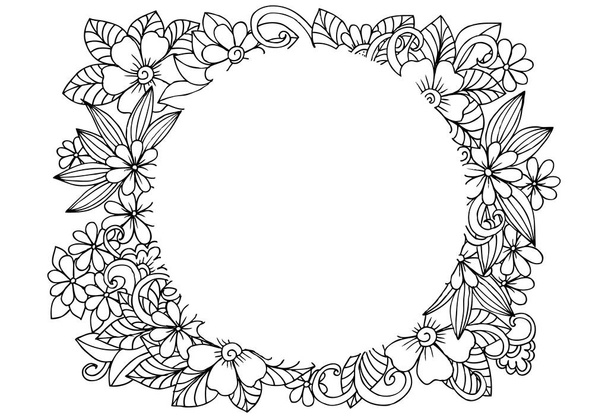 Vector floral frame in black and white. Can use for coloring and - Vetor, Imagem