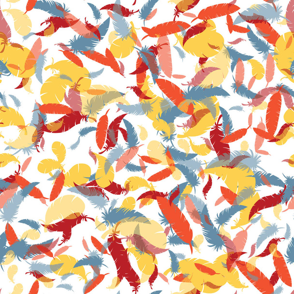 seamless texture with multicolored feathers. colored feathers on a white backgro - Vector, imagen