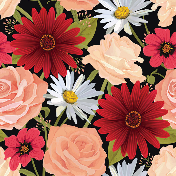 Mooie naadloze kleur bloemenpatroon met rozen, gerbera en andere bloemen. Bloem vector achtergrond. EPS-10 vector. - Vector, afbeelding