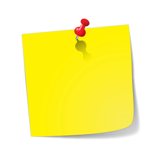 Yellow Sticky Note With Red Pin - Vector, Image