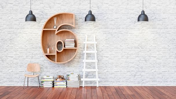 A library with bookshelves a letter 6.  - Φωτογραφία, εικόνα