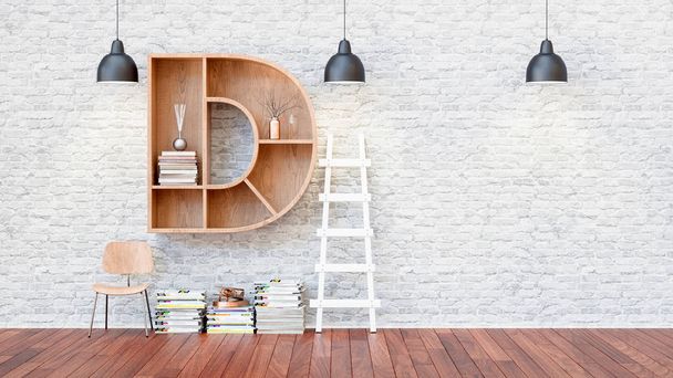 A library with bookshelves a letter d. - Foto, Bild