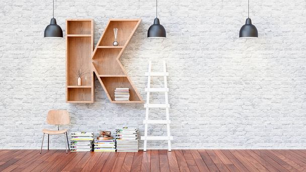 A library with bookshelves a letter k. - Foto, Imagen