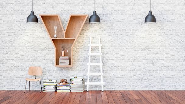 A library with bookshelves a letter y. - Foto, Imagen