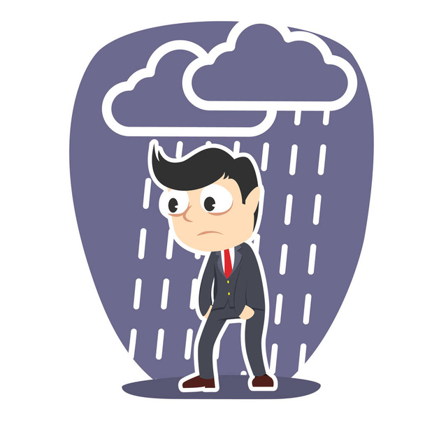tired businessman with raining cloud - Vector, Image