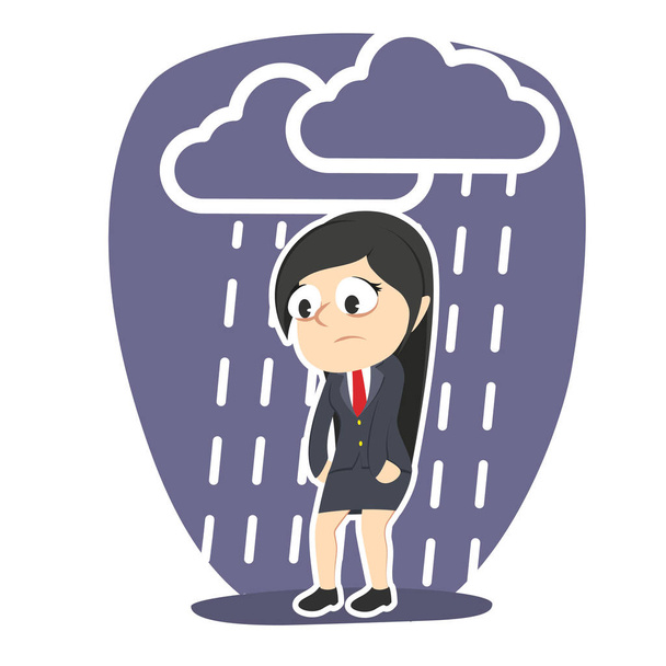 Müde Geschäftsfrau mit Regenwolke - Vektor, Bild