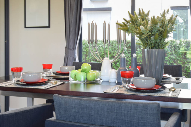 elegant table set in modern style dining room interior - Foto, Imagem