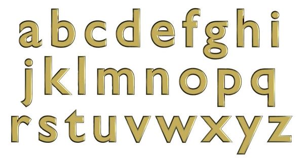 Alfabeto inglés en letras minúsculas doradas, variante de fuente 3D personalizada
. - Foto, imagen