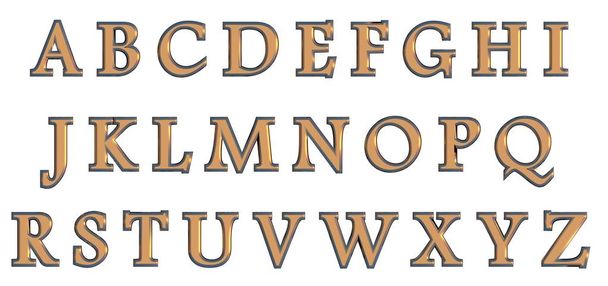 English alphabet in gold upper case letters, custom 3D font variant. - Photo, Image
