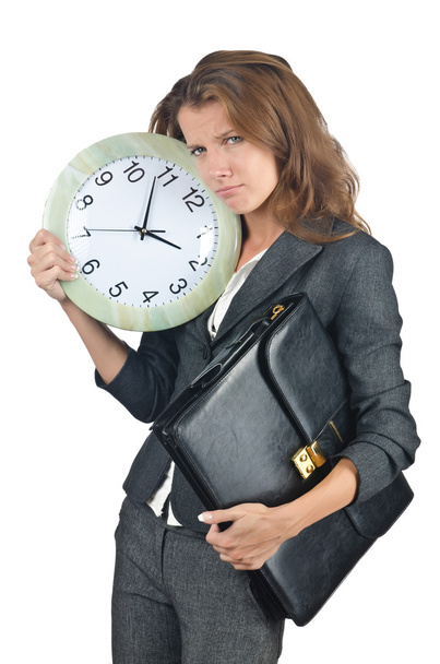 Mujer de negocios con reloj aislado en blanco - Foto, imagen