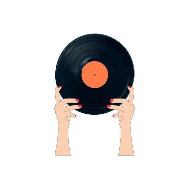 De handen van de vrouw met vinyl record. Eps10 - Vector, afbeelding