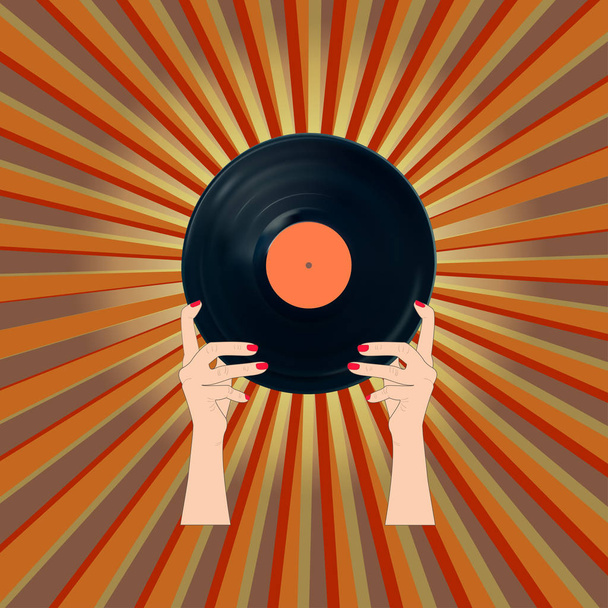 Woman holding a vinyl record  - Vector, Image