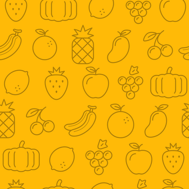 Diferentes ícones de estilo de linha padrão sem costura, conjunto de ícones, Frutas-y
 - Vetor, Imagem