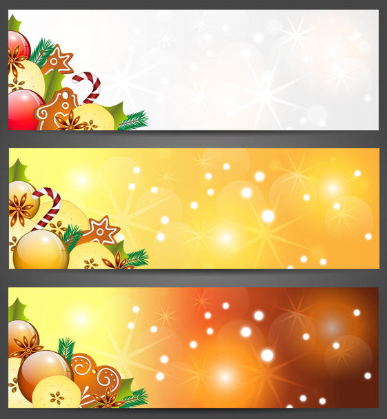 Christmas banners with apples, decorations and gingerbread - Vector, afbeelding