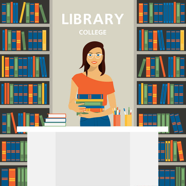 Girl employee of college library.  - Vector, Image