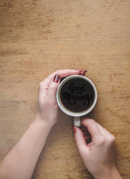 Cup of coffee for Breakfast in his hands. Selective focus.  - Fotografie, Obrázek