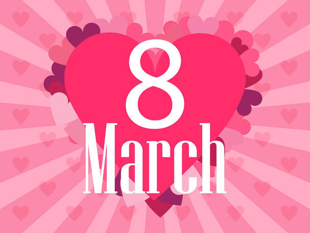 8 March day. International Women's day. Background with rays and heart. Vector illustration - Vector, imagen