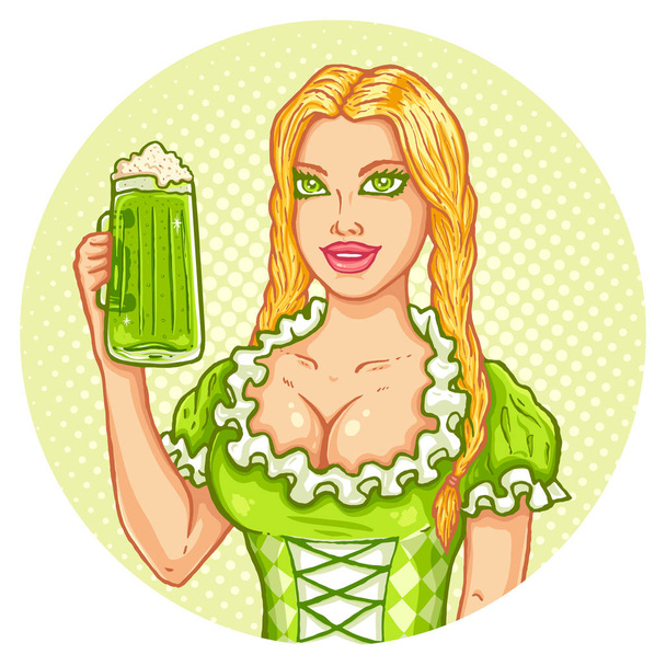 Girl with beer - Вектор,изображение