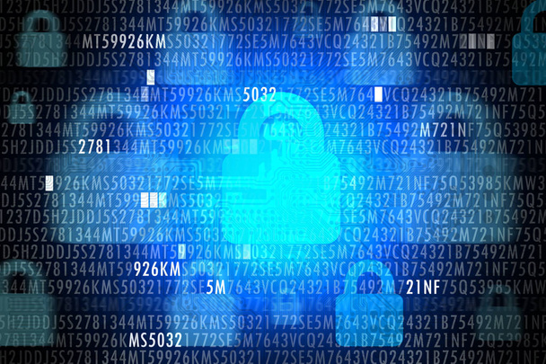 Tietoturvakonsepti koodilla ja lokerolla sinisellä pohjalla
 - Valokuva, kuva