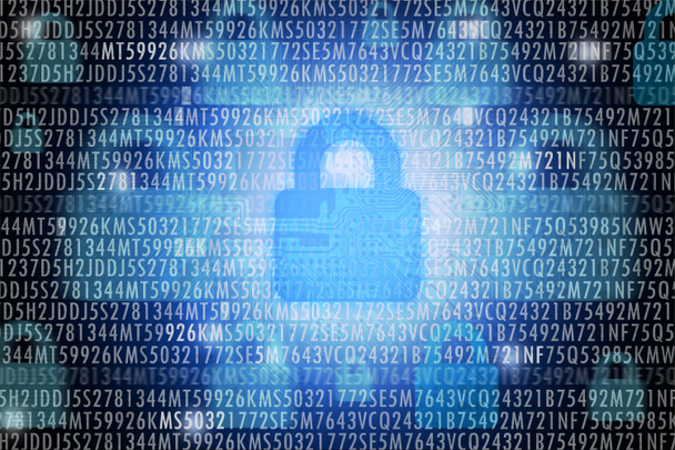 Het veiligheidsconcept met code en locker op blauwe achtergrond - Foto, afbeelding